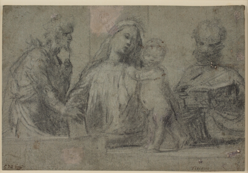 Half-length figures of a Madonna and Child flanked by Sts John the Baptist and Peter