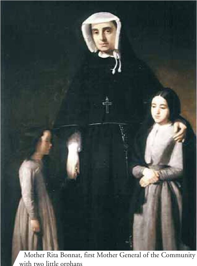 Mother Rix Boonax, first Mother General of the Community with two little orphans