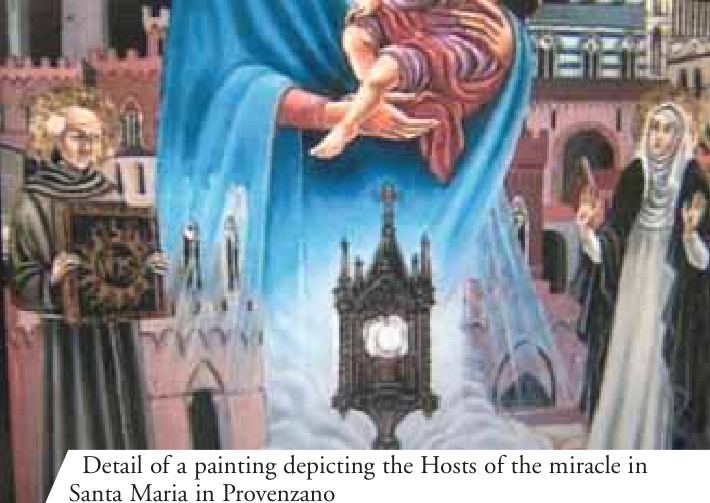 Detail of a painting depicting the Hosts of the miracle in Santa Maria in Provenzano