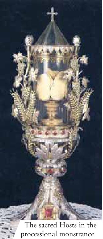 The sacred Hosts in the processional monstrance