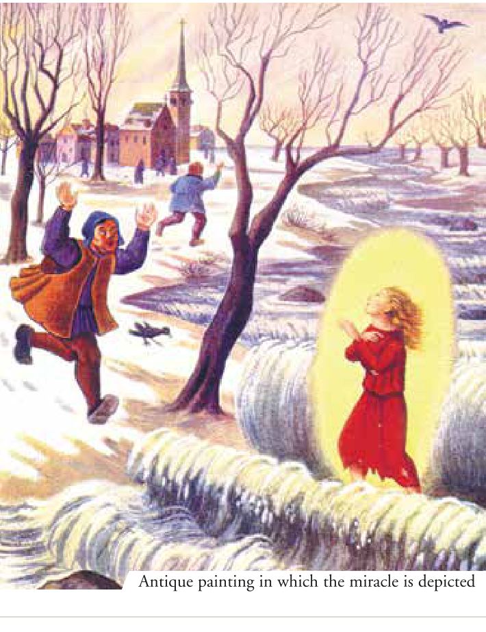 Antique painting in which the miracle is depicted