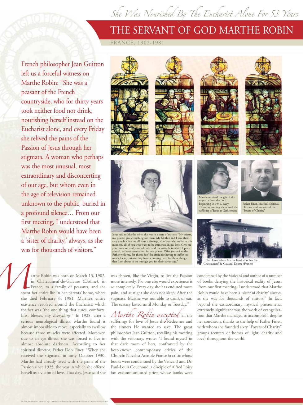 Exhibition panel for Servant of God Marthe Robin