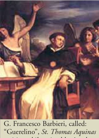 G. Francesco Barbieri, called "Guercino", St. Thomas Aquinas reading while aided by Angels (1662)