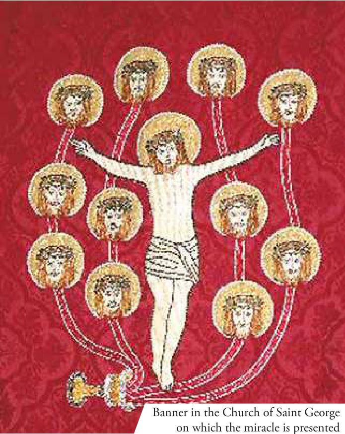 Banner in the Church of Saint George on which the miracle is presented